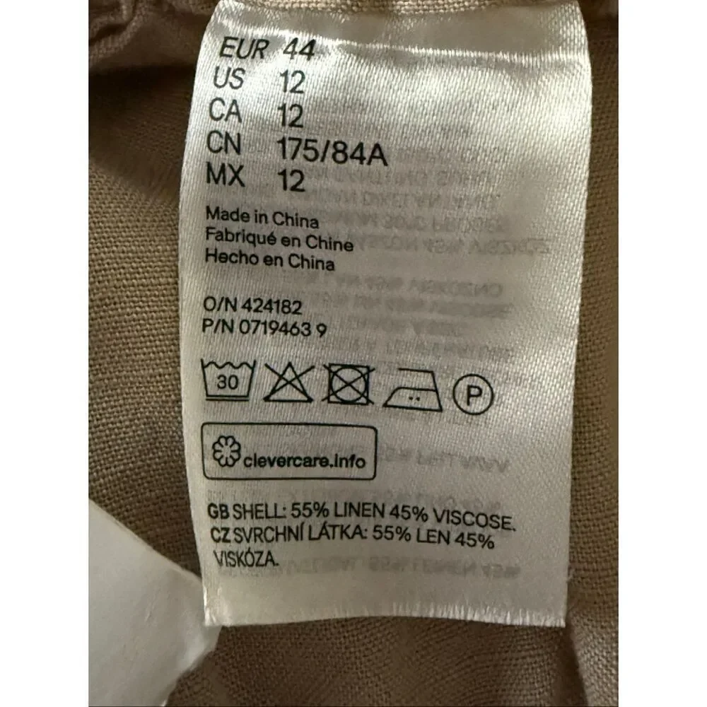 NWT H&M Lightweight Linen Trousers, Neutral Beige, Size 12